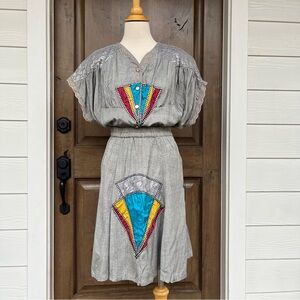 Gray Geometric Patterned Top and skirt